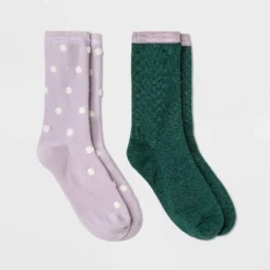 Best deal 🧨 Women's 2pk Polka Dot and Soft Shimmer Crew 🎁 Socks - A New Day™ 4-10 Purple/green ✔️ -Outlet New Day Wear Store unnamed file 4100