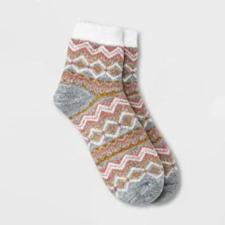 Buy ❤️ Women's Fair Isle Double Lined Cozy Ankle 😀 Socks - A New Day™ Heather Gray/Pink/Gold 4-10 ⌛ -Outlet New Day Wear Store unnamed file 4109