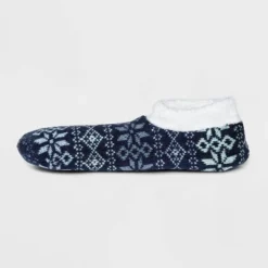 Flash Sale 👍 Women's Fair Isle Snowflake Double Lined Cozy Booties with Grippers - A New Day™ Blue 4-10 🎁