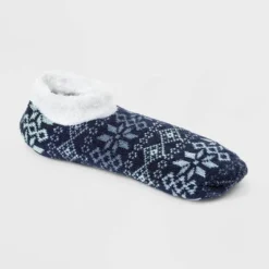 Flash Sale 👍 Women's Fair Isle Snowflake Double Lined Cozy Booties with Grippers - A New Day™ Blue 4-10 🎁 -Outlet New Day Wear Store unnamed file 4128