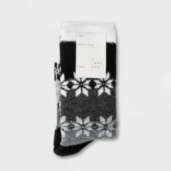 Outlet ✨ Women's Gradient Snowflake Double Lined Cozy Crew ⭐ Socks - A New Day™ Black/Charcoal/Heather Gray 4-10 ✔️