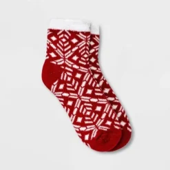 Discount 💯 Women's Geo Double Lined Cozy Ankle Socks - A New Day™ 4-10 Red 🎉 -Outlet New Day Wear Store unnamed file 4142
