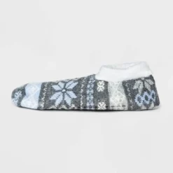 Promo ⌛ Women's Fair Isle Double Lined Cozy Booties with Grippers - A New Day™ Heather Gray/Blue 4-10 😉