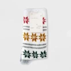 Best Pirce ๐ Women's Gradient Snowflake Double Lined Cozy Crew Socks - A New Day™ Ivory 4-10 ๐