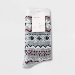 New 🛒 Women's Snowflake Fair Isle Double Lined Cozy Crew Socks - A New Day™ 4-10 Navy 🔔