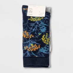 Discount 👍 Women's Floral Fall Berries 3pk Crew ⌛ Socks - A New Day™ Navy 4-10 ❤️