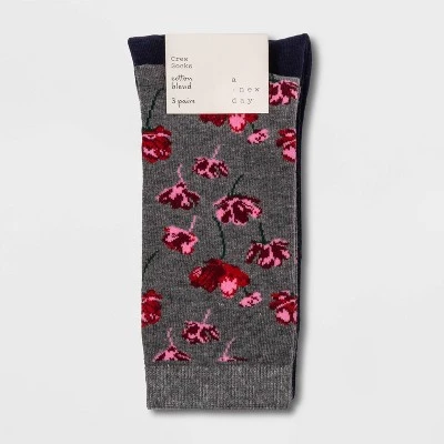Best deal ๐ Women's Floral 3pk Crew Socks - A New Day™ Gray/Navy/Burgundy 4-10 โ 3 Best deal ๐ Women's Floral 3pk Crew Socks - A New Day™ Gray/Navy/Burgundy 4-10 โ