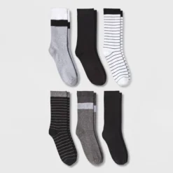 Promo 🔔 Women's Striped 6pk Crew Socks - A New Day™ Black/White/Gray 4-10 ⭐ -Outlet New Day Wear Store unnamed file 4258