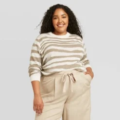 Coupon 🤩 Women's Animal Print Crewneck Pullover Sweater - A New Day™ Cream L ⭐ -Outlet New Day Wear Store unnamed file 4390