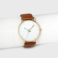 Buy ⌛ Women's Rainbow Dial Strap ⌚ Watch with Changeable Straps - A New Day™ Brown/Black/White 🥰