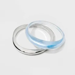 Best reviews of ✔️ Organic Shape Transparent and Metal Bangle Bracelet Set 2pc - A New Day™ Blue 🎉