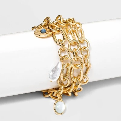 New 🌟 Cabochon and Simulated Pearl Charm Bracelet Set 3pc - A New Day™ Blue ⭐ 5 New 🌟 Cabochon and Simulated Pearl Charm Bracelet Set 3pc - A New Day™ Blue ⭐ - Image 3