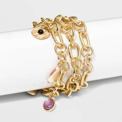 New 🌟 Cabochon and Simulated Pearl Charm Bracelet Set 3pc - A New Day™ Blue ⭐ 6 New 🌟 Cabochon and Simulated Pearl Charm Bracelet Set 3pc - A New Day™ Blue ⭐ - Image 4