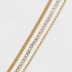 Top 10 😉 9" Ball Wide Chain Anklet Set 3pc - A New Day™ Metallic Gold 🎉