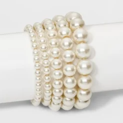Cheapest 👏 Faux Pearl Stretch Bracelet 5pc - A New Day™ White ❤️