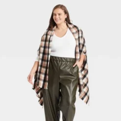 Cheap 🛒 Women's Plus Size Plaid Wrap Jacket - A New Day™ Brown One Size 💯 -Outlet New Day Wear Store unnamed file 561