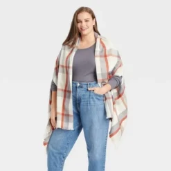 Cheapest 😉 Women's Plus Size Plaid Wrap Jacket - A New Day™ Cream One Size 🤩 -Outlet New Day Wear Store unnamed file 564