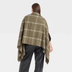 Outlet ✨ Women's Plus Size Plaid Wrap Jacket - A New Day™ Olive One Size ✨