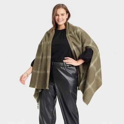 Outlet ✨ Women's Plus Size Plaid Wrap Jacket - A New Day™ Olive One Size ✨ 5 Outlet ✨ Women's Plus Size Plaid Wrap Jacket - A New Day™ Olive One Size ✨ - Image 3