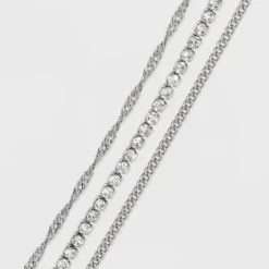 Budget 🥰 9" Twisted Curb Stone Anklet Set 3pc - A New Day™ Dark Silver 🎉