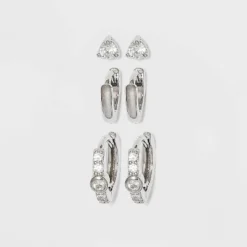 New 🧨 Sterling Silver Cubic Zirconia Stud and Huggie Hoop Trio Earring Set - A New Day™ ✔️ 5 New 🧨 Sterling Silver Cubic Zirconia Stud and Huggie Hoop Trio Earring Set - A New Day™ ✔️ -Outlet New Day Wear Store unnamed file 823