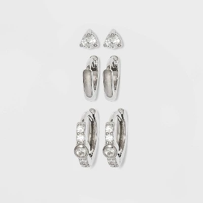 New 🧨 Sterling Silver Cubic Zirconia Stud and Huggie Hoop Trio Earring Set - A New Day™ ✔️ 4 New 🧨 Sterling Silver Cubic Zirconia Stud and Huggie Hoop Trio Earring Set - A New Day™ ✔️ - Image 2