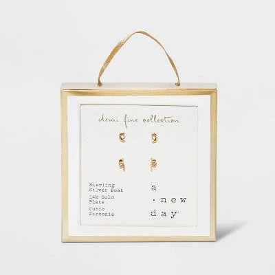 Promo 😉 14K Gold Plated Cubic Zirconia Geometric Duo Stud Earrings - A New Day™ 🎁 4 Promo 😉 14K Gold Plated Cubic Zirconia Geometric Duo Stud Earrings - A New Day™ 🎁 - Image 2