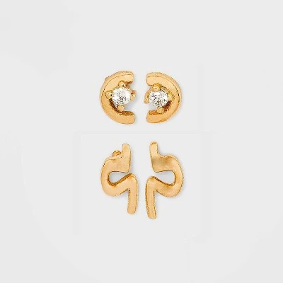 Promo 😉 14K Gold Plated Cubic Zirconia Geometric Duo Stud Earrings - A New Day™ 🎁 5 Promo 😉 14K Gold Plated Cubic Zirconia Geometric Duo Stud Earrings - A New Day™ 🎁 - Image 3