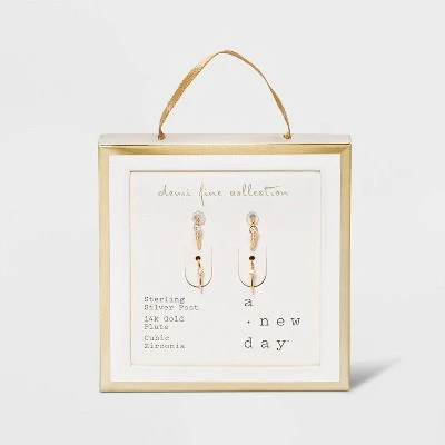 New ✔️ 14K Gold Plated Beaded Hoop Cubic Zirconia Earrings - A New Day™ ⭐ 4 New ✔️ 14K Gold Plated Beaded Hoop Cubic Zirconia Earrings - A New Day™ ⭐ - Image 2