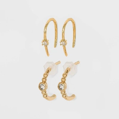New ✔️ 14K Gold Plated Beaded Hoop Cubic Zirconia Earrings - A New Day™ ⭐ 5 New ✔️ 14K Gold Plated Beaded Hoop Cubic Zirconia Earrings - A New Day™ ⭐ - Image 3