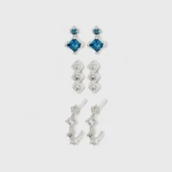 Deals ⭐ Sterling Silver Triple Cubic Zirconia Stud and Hoop Earring Set 3pc - A New Day™ ⭐ -Outlet New Day Wear Store unnamed file 869