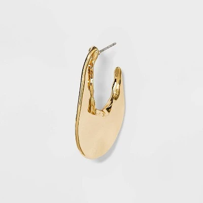 Hot Sale 😍 Thin Hammered Metal Oval Hoop Earrings - A New Day™ Gold 🎁 3 Hot Sale 😍 Thin Hammered Metal Oval Hoop Earrings - A New Day™ Gold 🎁
