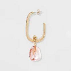 Top 10 ⭐ Rectangle Hoop with Transparent Drop Earrings - A New Day™ Pink ✔️