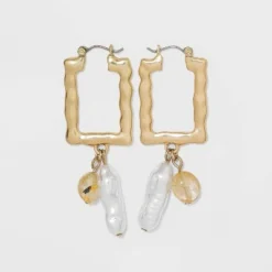 Budget ❤️ Hammered Rectangular Hoop Earrings - A New Day™ Silver ⭐ -Outlet New Day Wear Store unnamed file 916