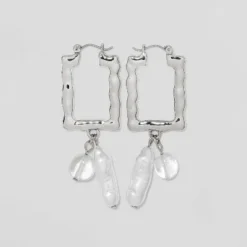 Budget ❤️ Hammered Rectangular Hoop Earrings - A New Day™ Silver ⭐ -Outlet New Day Wear Store unnamed file 918