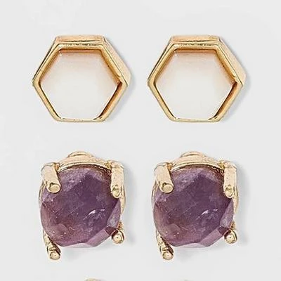 Cheapest ✨ Silver Plated Semi-Precious Stud Earring Set 3pc - A New Day™ Strawberry And Rose Quartz ✨ 6 Cheapest ✨ Silver Plated Semi-Precious Stud Earring Set 3pc - A New Day™ Strawberry And Rose Quartz ✨ - Image 4