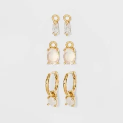 Promo 💯 Silver Plated Cubic Zirconia Interchangeable Charm Gold Hoop Earrings - A New Day™ Amber 🛒