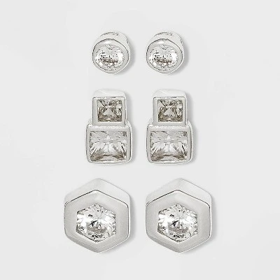 Best Sale 😍 Sterling Silver Cubic Zirconia Multi Shape Stud Earring Set 3pc - A New Day™ Metallic Silver 🤩 3 Best Sale 😍 Sterling Silver Cubic Zirconia Multi Shape Stud Earring Set 3pc - A New Day™ Metallic Silver 🤩