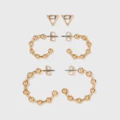 Best Pirce 👍 Stud and Ball Hoop Trio Earrings - A New Day™ Gold 🛒 -Outlet New Day Wear Store unnamed file 981