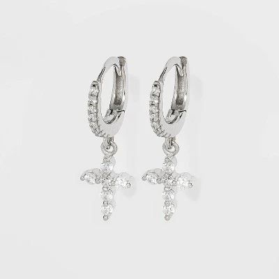 Budget ❤️ Sterling Silver Cubic Zirconia Huggie Hoop Earrings - A New Day™ Silver Cross 😍 7 Budget ❤️ Sterling Silver Cubic Zirconia Huggie Hoop Earrings - A New Day™ Silver Cross 😍 - Image 5