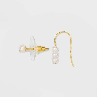 Promo โค๏ธ Sterling Silver with Cubic Zirconia and Glass Pearl Stud Earring Set 4pc - A New Day™ - Gold ๐ 3 Promo โค๏ธ Sterling Silver with Cubic Zirconia and Glass Pearl Stud Earring Set 4pc - A New Day™ - Gold ๐